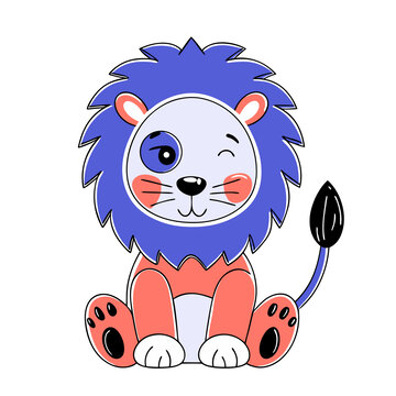 可愛卡通俏皮眨眼小獅子