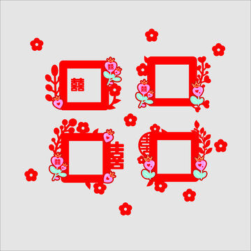 中式喜慶花卉邊框圖案