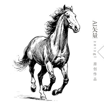 鋼筆畫馬駿馬線條畫馬奔馬
