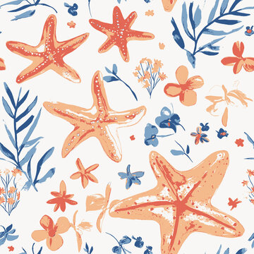 海星花卉海洋風插畫圖案