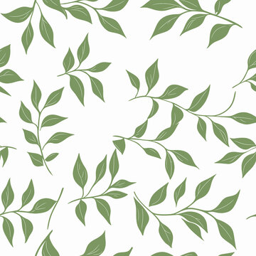 清新綠葉植物無縫圖案