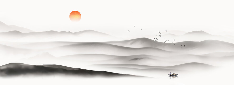 遠(yuǎn)山水墨山水