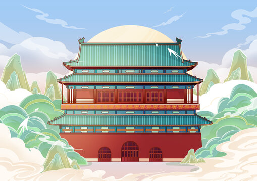 北京鼓樓插畫