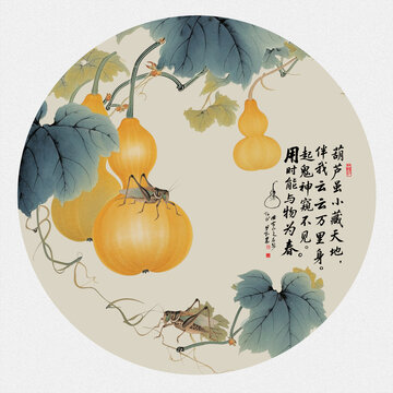 國(guó)畫(huà)葫蘆福祿圖