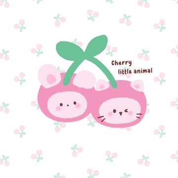 可愛櫻桃小動物卡通圖案