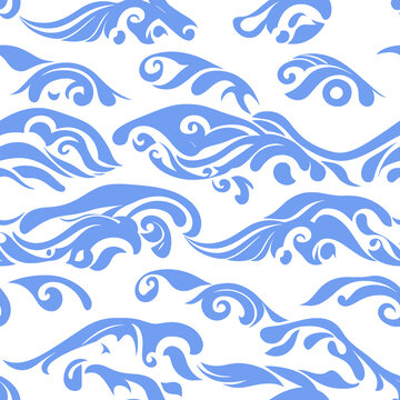 藍(lán)白中式海浪紋圖案素材
