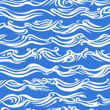 藍(lán)白海浪紋中式圖案素材