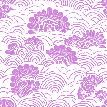 紫色花卉海浪紋圖案素材