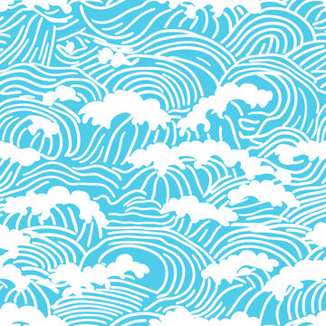 藍白海浪無縫圖案背景