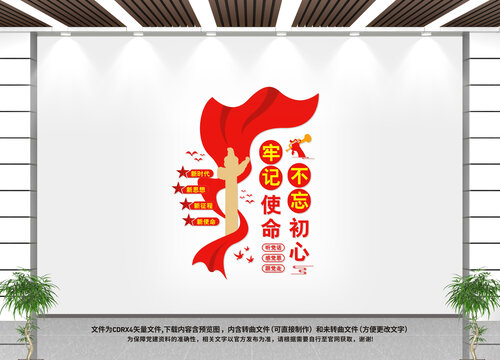 豎版不忘初心牢記使命黨建文化墻