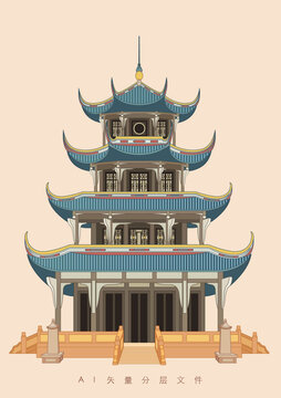 成都景點(diǎn)地標(biāo)望江樓矢量插畫設(shè)計(jì)素材