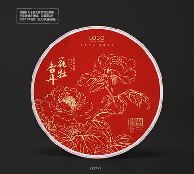 花香牡丹茶餅棉紙包裝設(shè)計(jì)模板牡丹花紋理圖