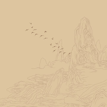 白描山水小品