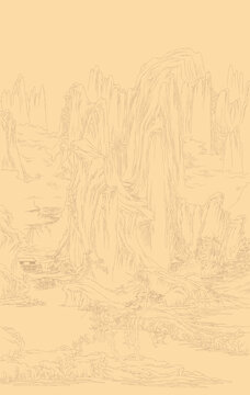 群峰雪霽軸白描稿