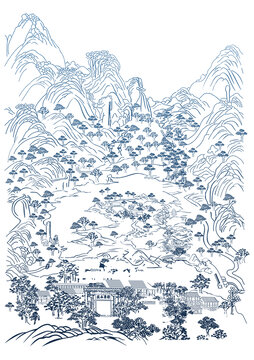 國(guó)畫(huà)山水圖花紋