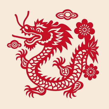 傳統(tǒng)中式剪紙風(fēng)格祥龍圖案