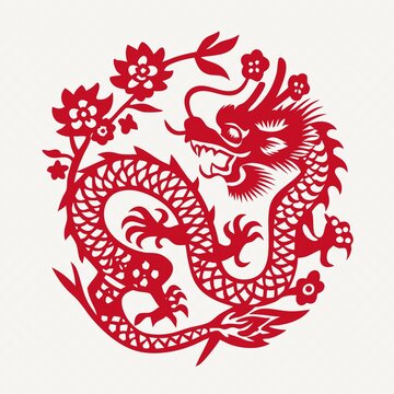 傳統(tǒng)剪紙風(fēng)格的祥龍圖案