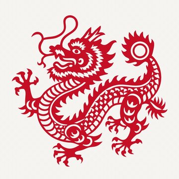 傳統(tǒng)中式紅色剪紙龍圖案