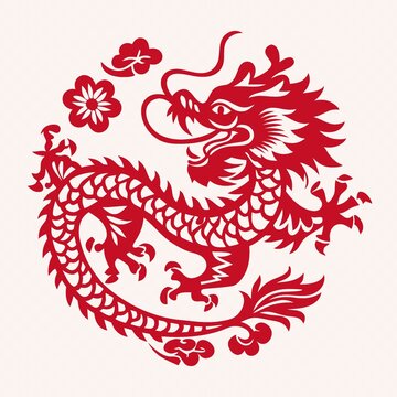 傳統(tǒng)中式紅色剪紙風(fēng)祥龍