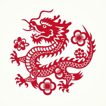 傳統(tǒng)紅色剪紙風(fēng)格中國龍