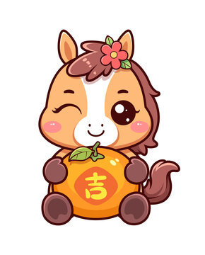 馬年大吉可愛卡通插畫
