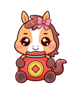 馬年發(fā)財(cái)可愛(ài)卡通插畫(huà)
