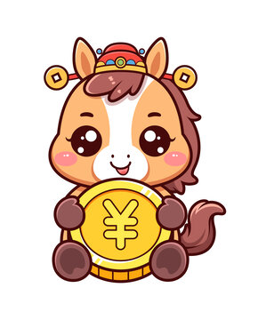 馬年有錢可愛卡通插畫