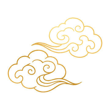 手繪卡通兩朵鎏金祥云線稿元素