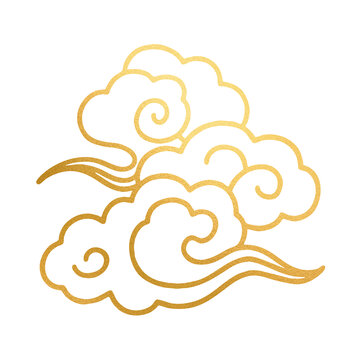 手繪卡通三朵鎏金祥云線稿元素