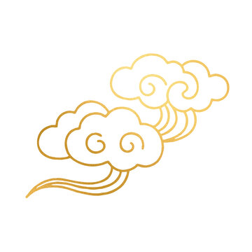 手繪卡通兩朵鎏金祥云線稿元素