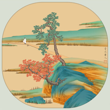 古意山水宮扇