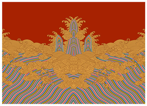 紅色海水江崖紋矢量插畫