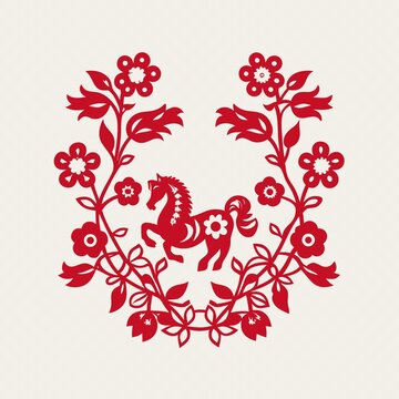 剪紙風(fēng)馬與花卉圖案