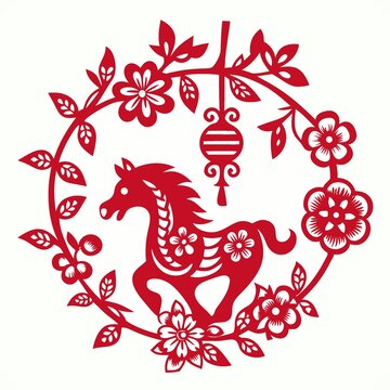 剪紙風(fēng)馬年吉祥圖案
