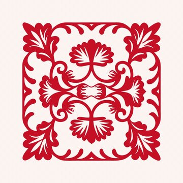 傳統(tǒng)中式紅色花卉紋樣圖案