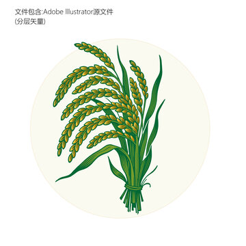 原創(chuàng)水稻稻谷插畫版畫設(shè)計(jì)元素