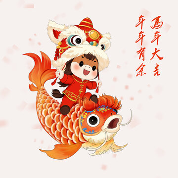 馬年騎魚插畫
