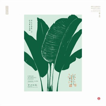 中式風(fēng)格芭蕉葉藝術(shù)插畫