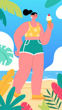 美女人物吃冰淇淋插畫