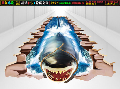 3D鯊魚(yú)地面立體畫(huà)