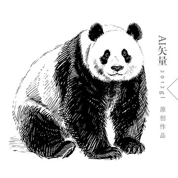 大熊貓鋼筆畫版畫