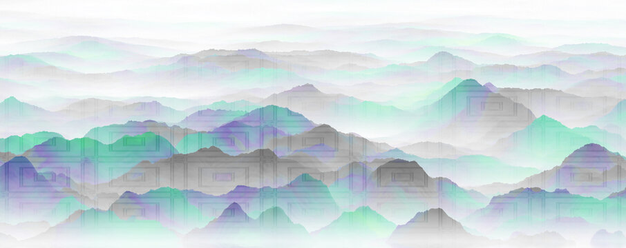 夢(mèng)幻水墨風(fēng)層疊山巒背景
