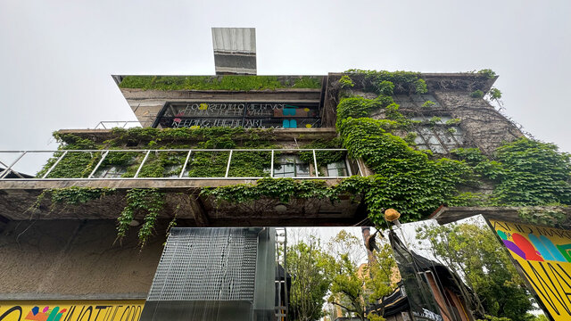 爬滿綠植的特色建筑外觀