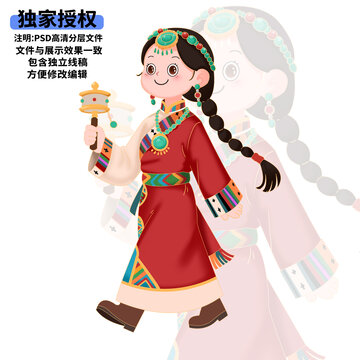 可愛的藏族少女插畫形象