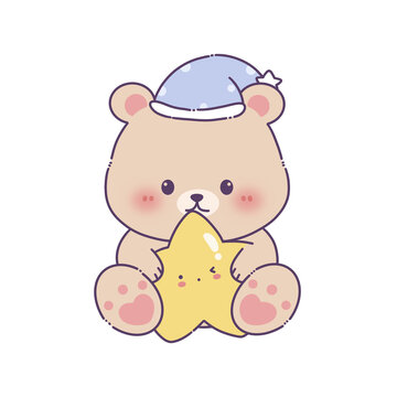 抱星星的可愛小熊插畫