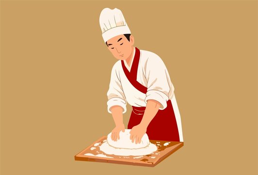 廚師和面揉面
