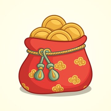 裝滿金幣的中式喜慶錢袋
