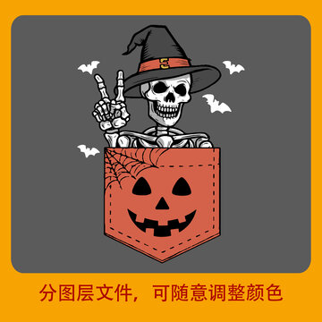 萬圣節(jié)骷髏從口袋俏皮現(xiàn)身