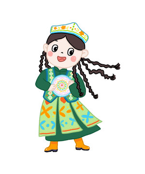 身著新疆民族服飾的可愛女孩