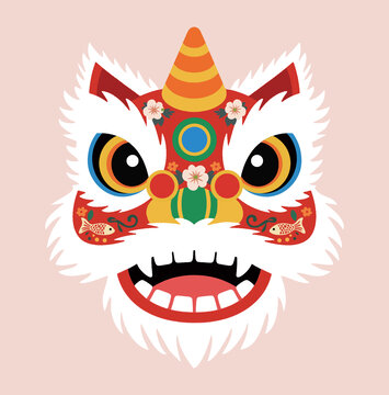 國潮風醒獅頭角色插畫